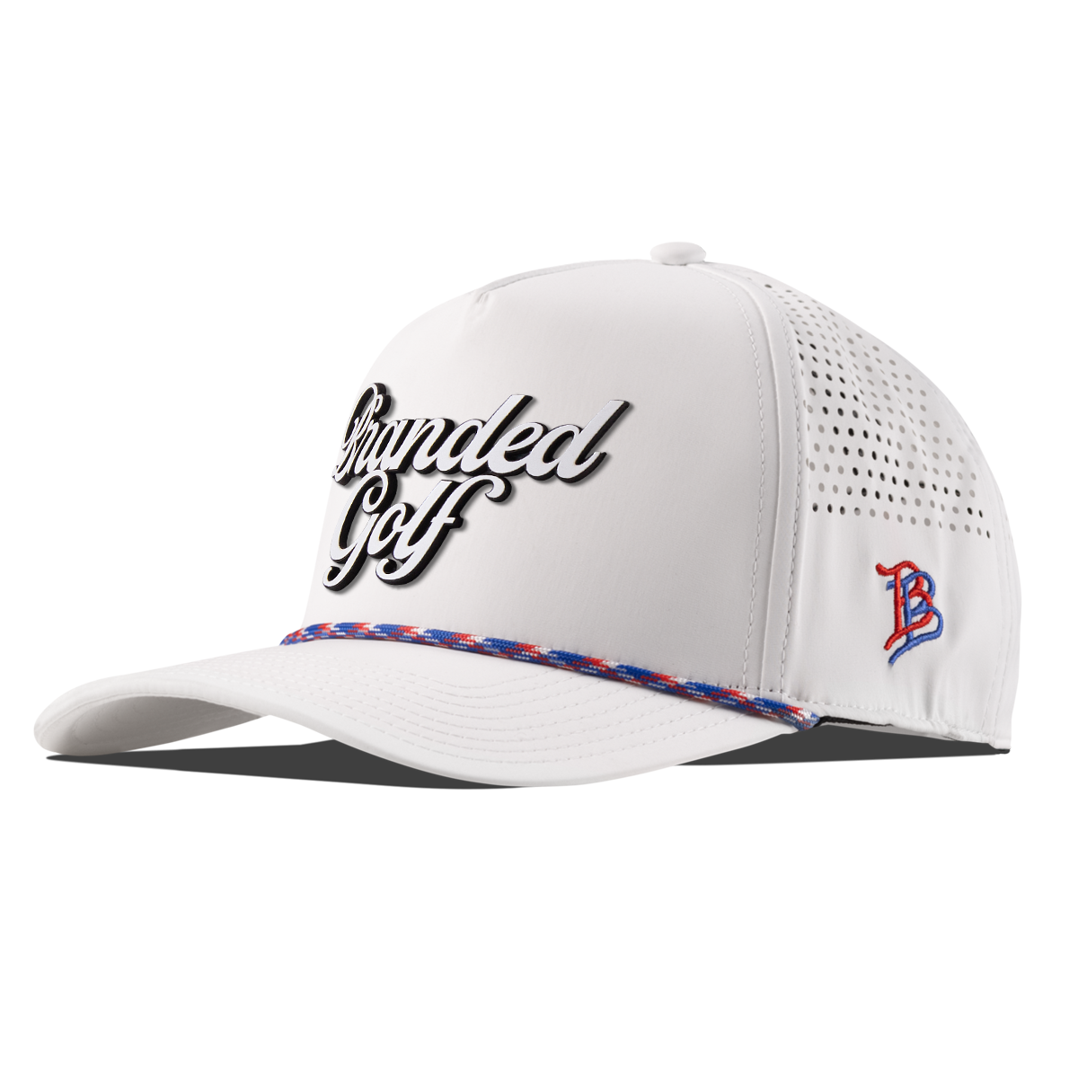 Branded Golf Curved 5 Panel Rope RWB/White