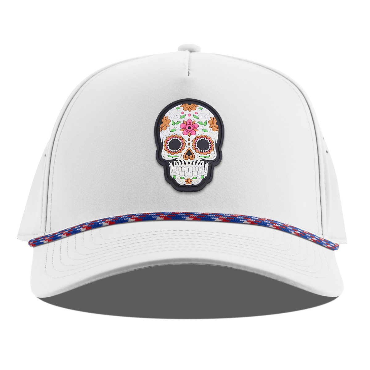 Flower Skull PVC Curved 5 Panel Rope White RWB