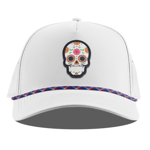 Flower Skull PVC Curved 5 Panel Rope White RWB