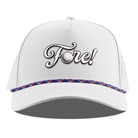 Fore! Script Curved 5 Panel Rope White RWB
