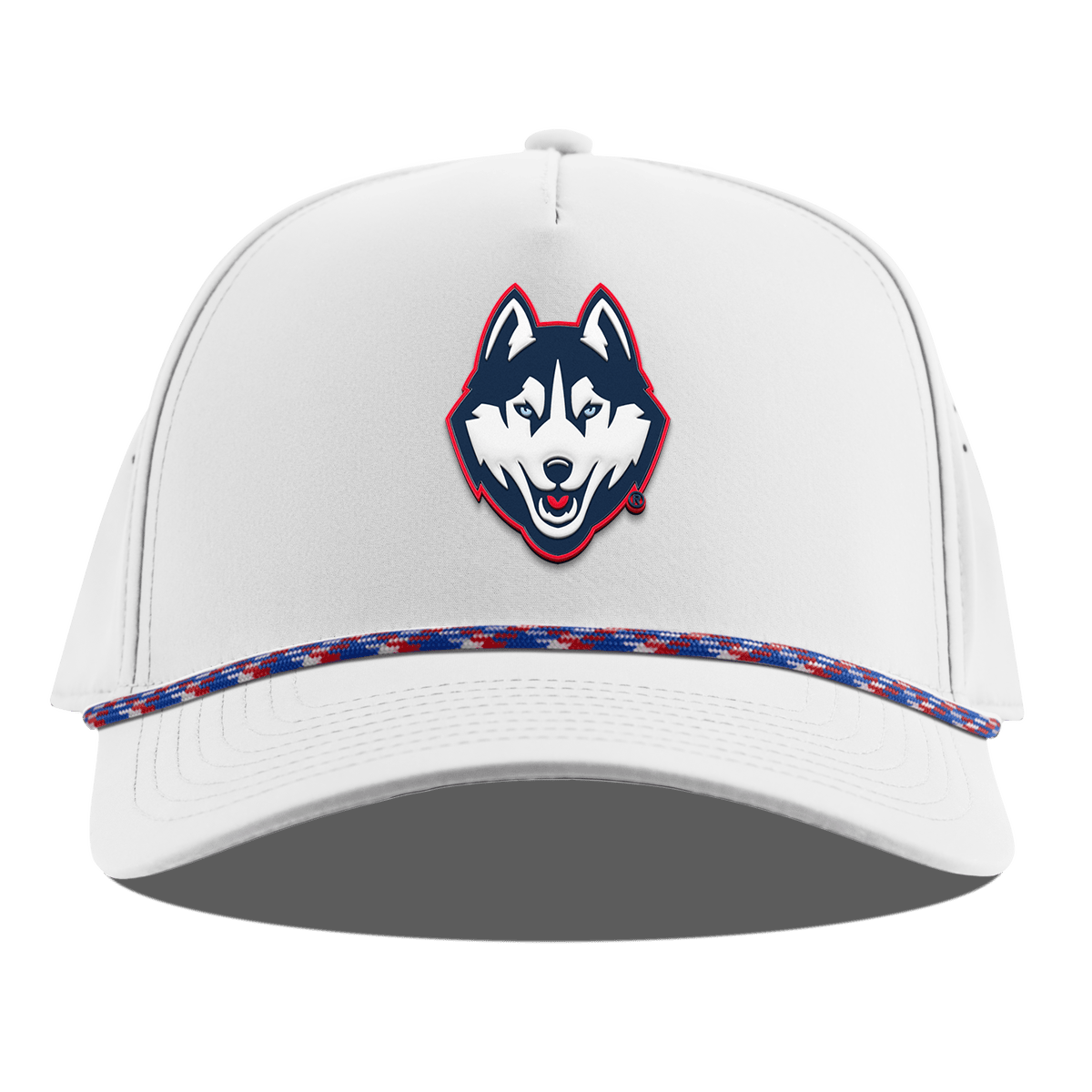 University of Connecticut "Huskies Mascot" Curved 5 Panel Rope White RWB