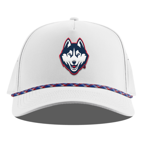 University of Connecticut "Huskies Mascot" Curved 5 Panel Rope White RWB