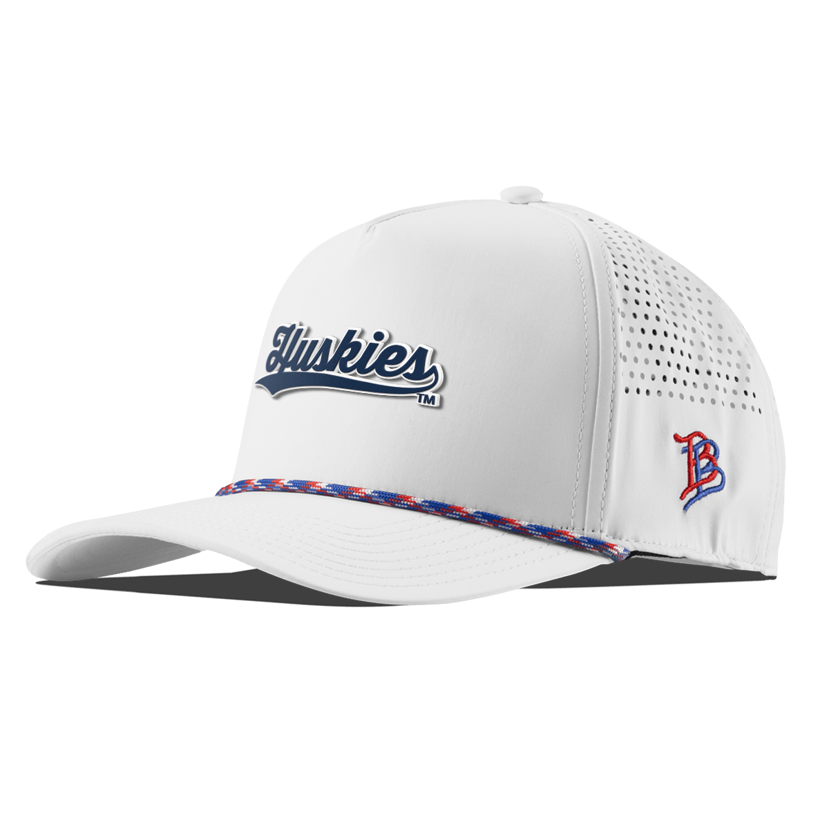University of Connecticut "Huskies Script" Curved 5 Panel Rope White RWB
