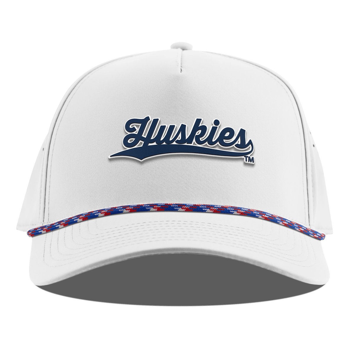 University of Connecticut "Huskies Script" Curved 5 Panel Rope White RWB