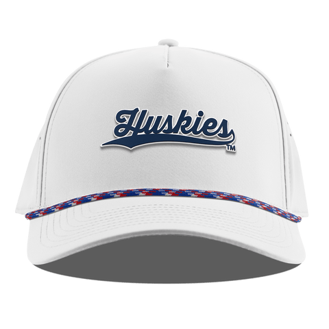 University of Connecticut "Huskies Script" Curved 5 Panel Rope White RWB
