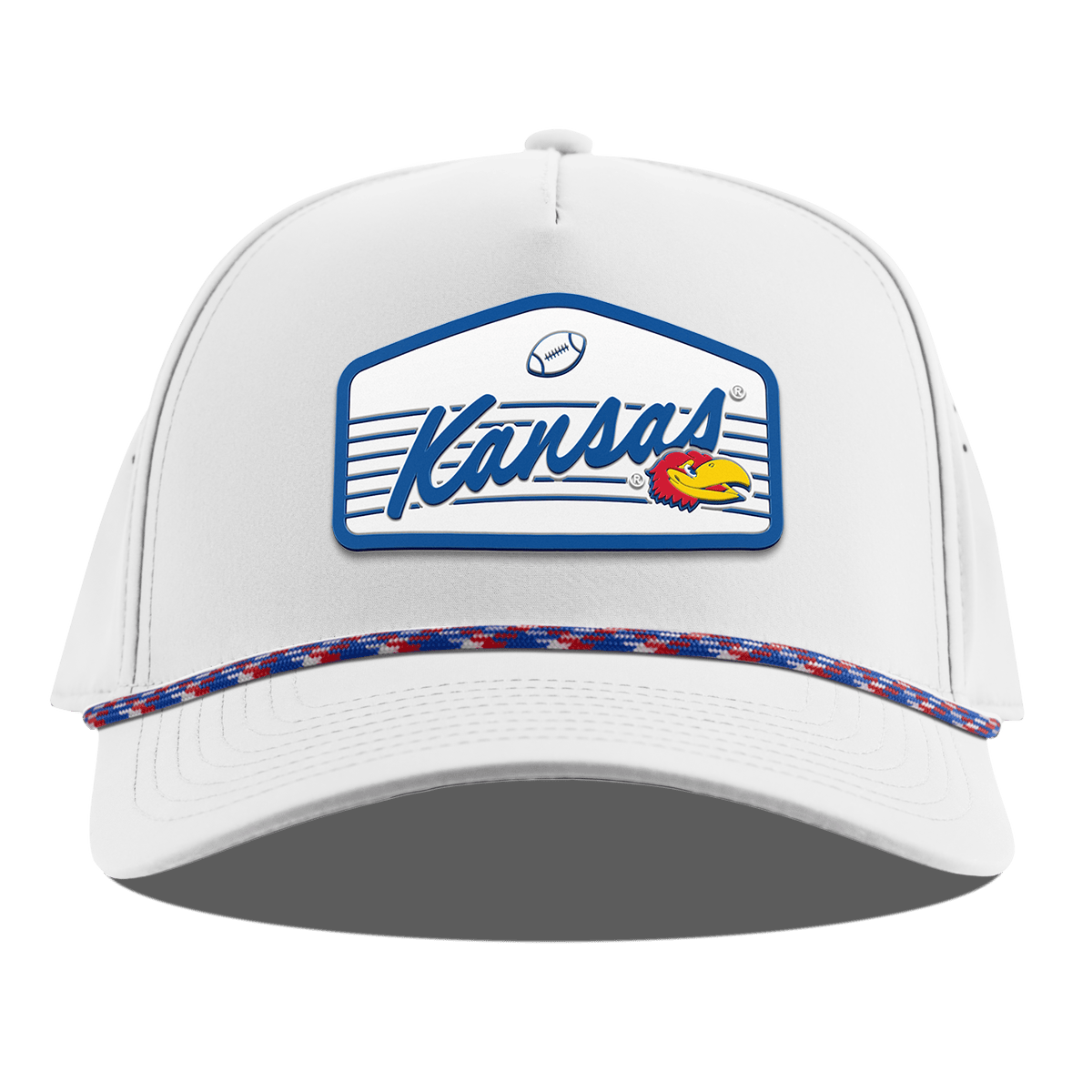 University of Kansas "Jayhawks Football" Curved 5 Panel Rope White RWB