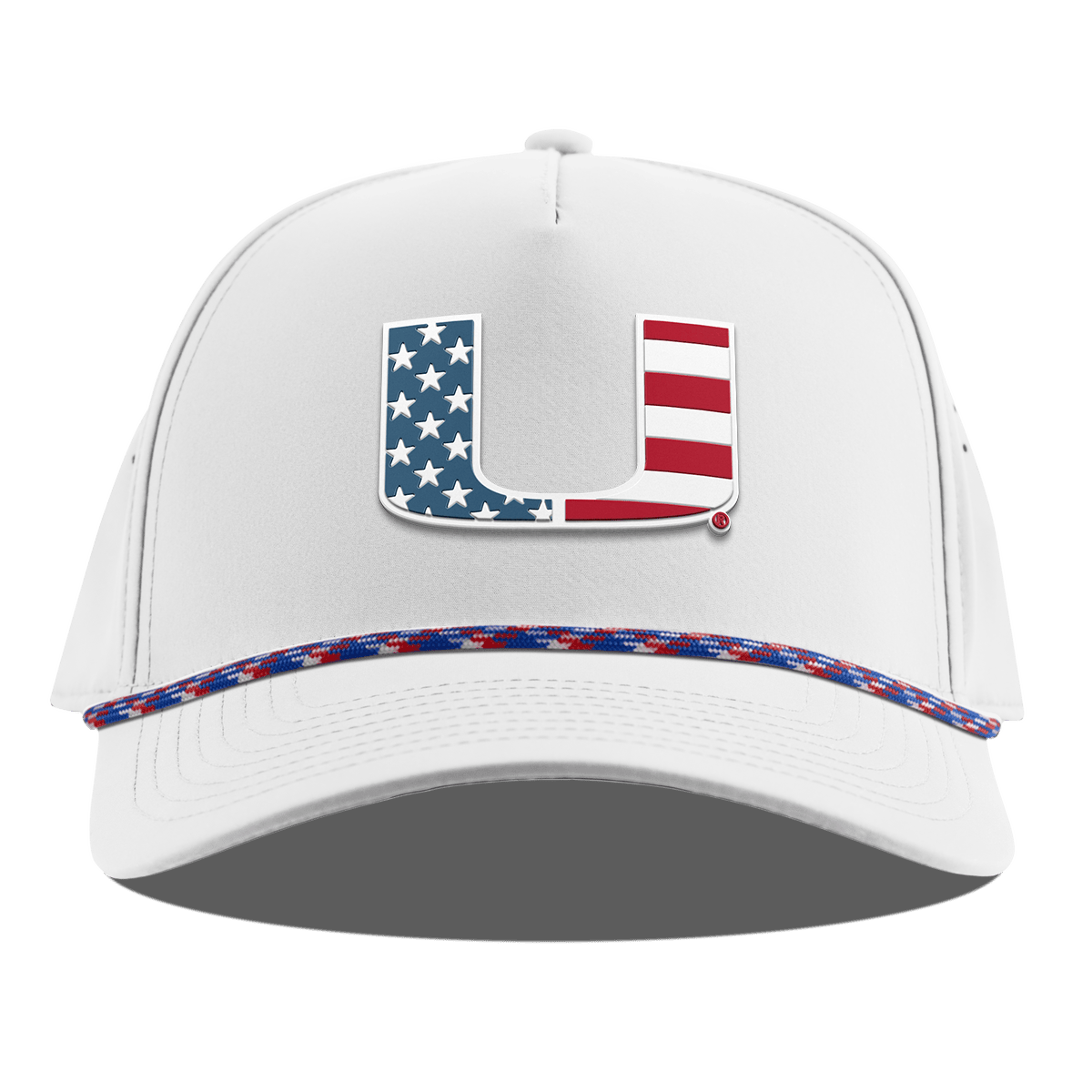 University of Miami "Miami Stars & Stripes" Curved 5 Panel Rope White RWB