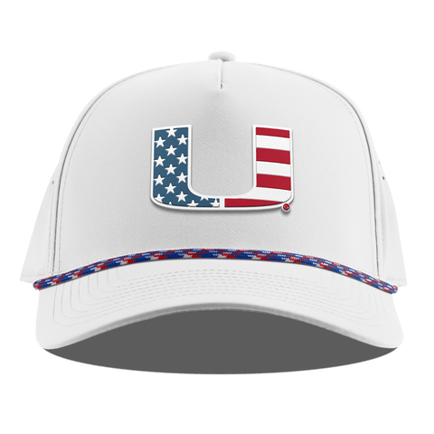 University of Miami "Miami Stars & Stripes" Curved 5 Panel Rope White RWB