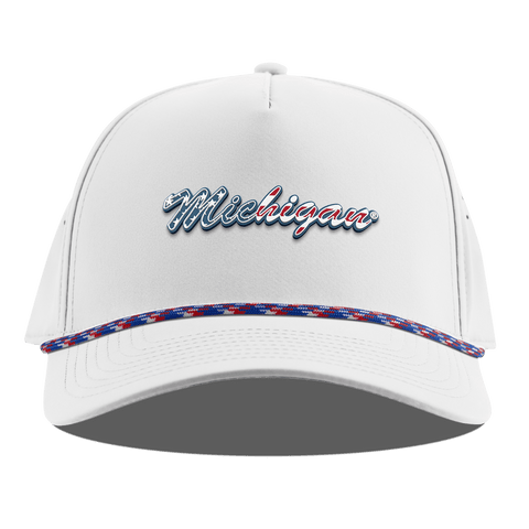 University of Michigan "Michigan Stars & Stripes" Curved 5 Panel Rope White RWB