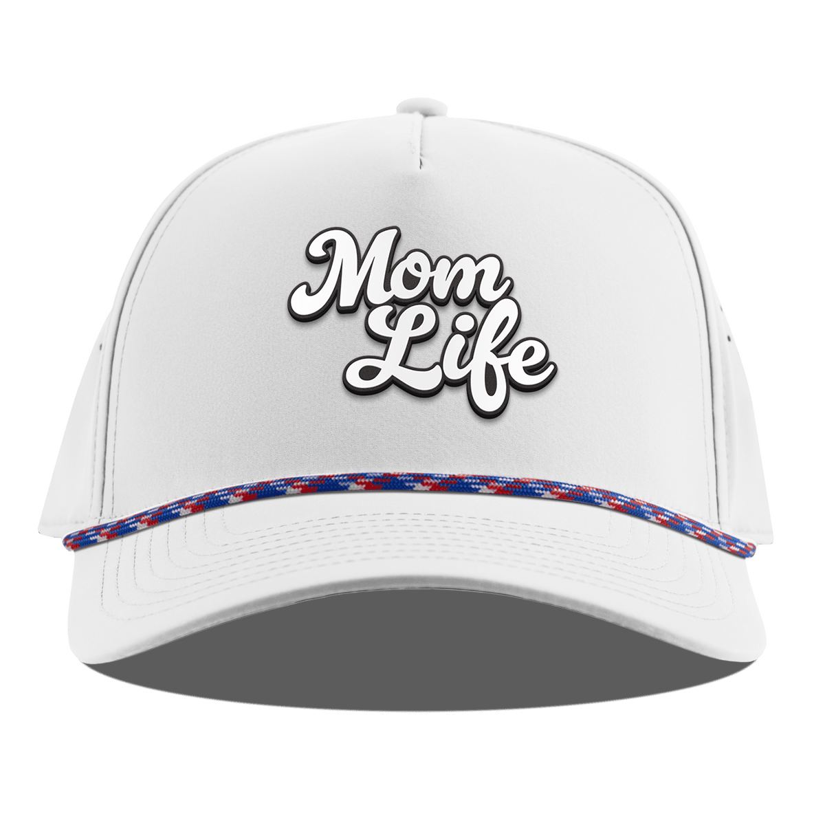 Mom Life Script Curved 5 Panel Rope White RWB