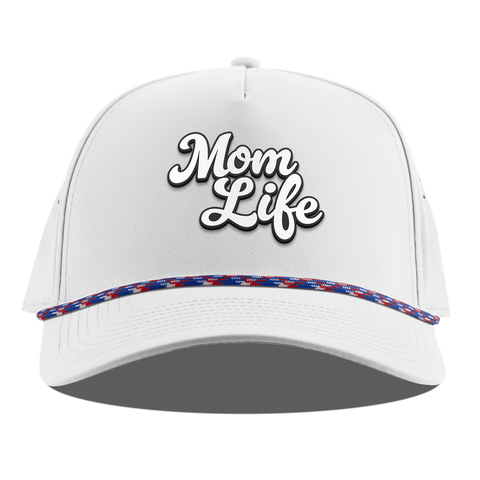 Mom Life Script Curved 5 Panel Rope White RWB