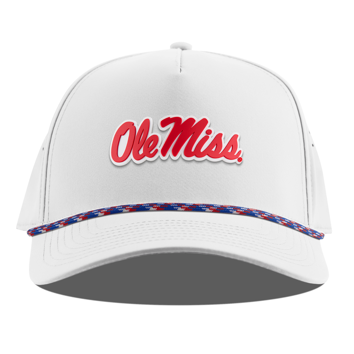 University of Mississippi "Ole Miss Crimson Script" Curved 5 Panel Rope White RWB