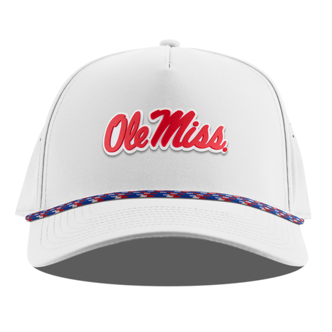 University of Mississippi "Ole Miss Crimson Script" Curved 5 Panel Rope White RWB