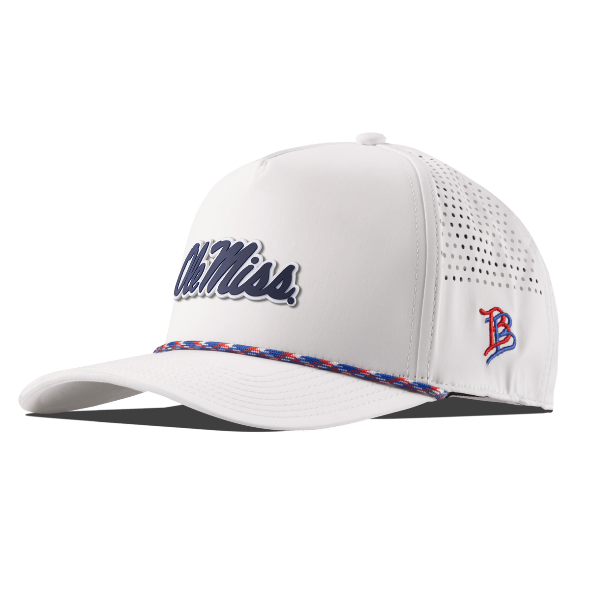 University of Mississippi "Ole Miss Navy Script" Curved 5 Panel Rope White RWB