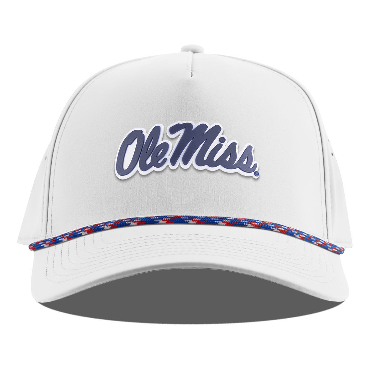 University of Mississippi "Ole Miss Navy Script" Curved 5 Panel Rope White RWB