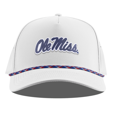 University of Mississippi "Ole Miss Navy Script" Curved 5 Panel Rope White RWB