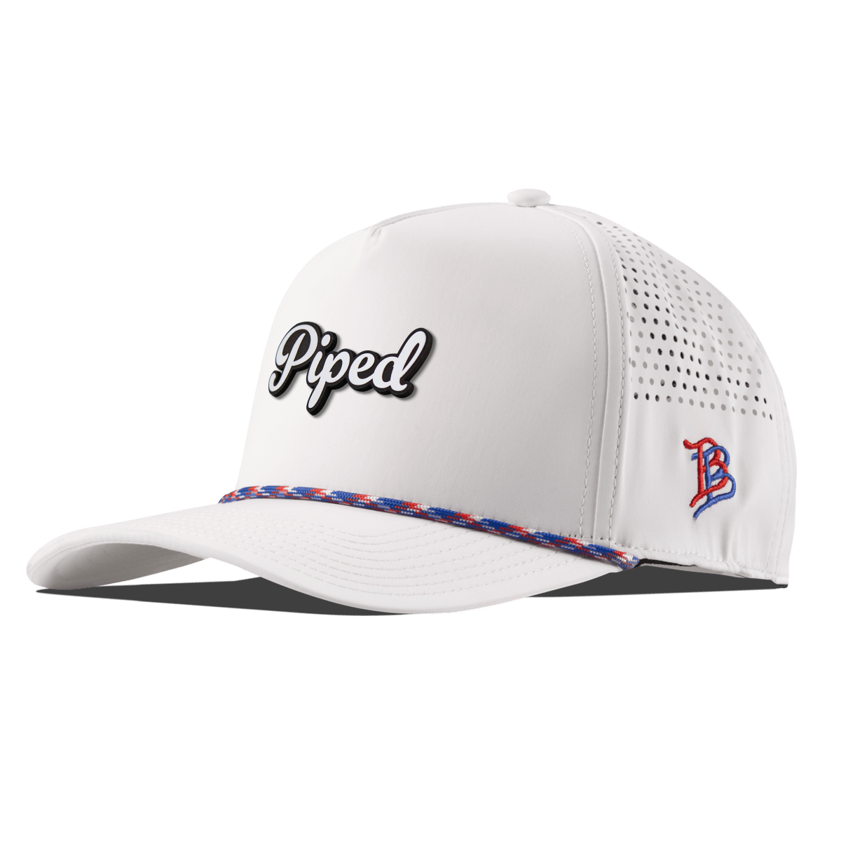 Piped Script Curved 5 Panel Rope White RWB