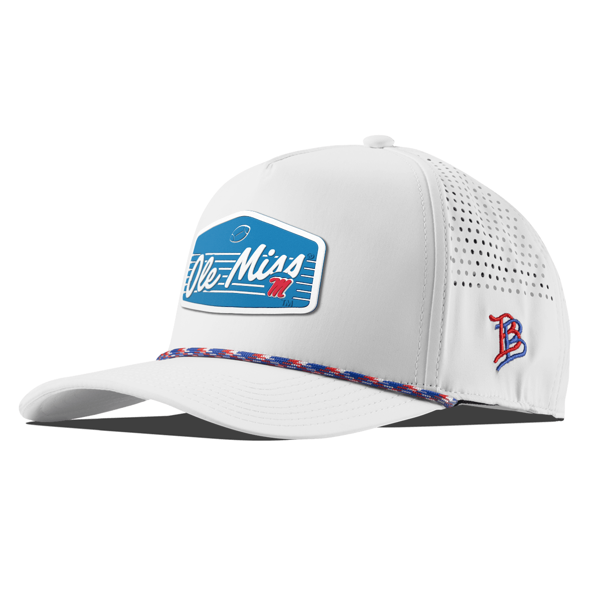 University of Mississippi "Rebel Football" Curved 5 Panel Rope White RWB