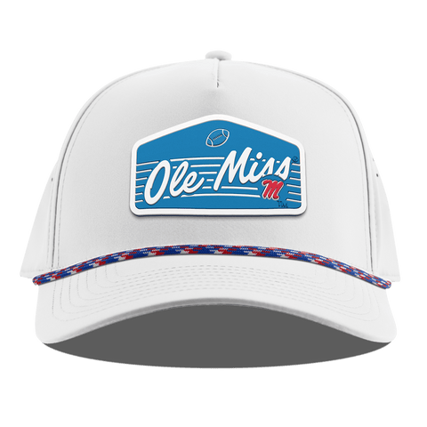 University of Mississippi "Rebel Football" Curved 5 Panel Rope White RWB