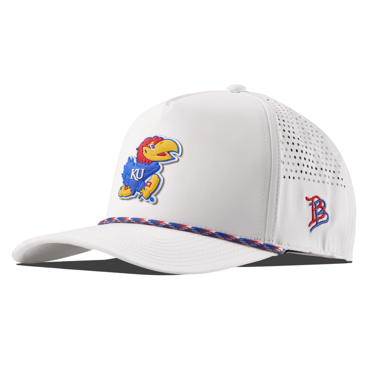 University of Kansas "Rock Chalk Jayhawk" Curved 5 Panel Rope White RWB