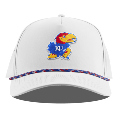 University of Kansas "Rock Chalk Jayhawk" Curved 5 Panel Rope White RWB