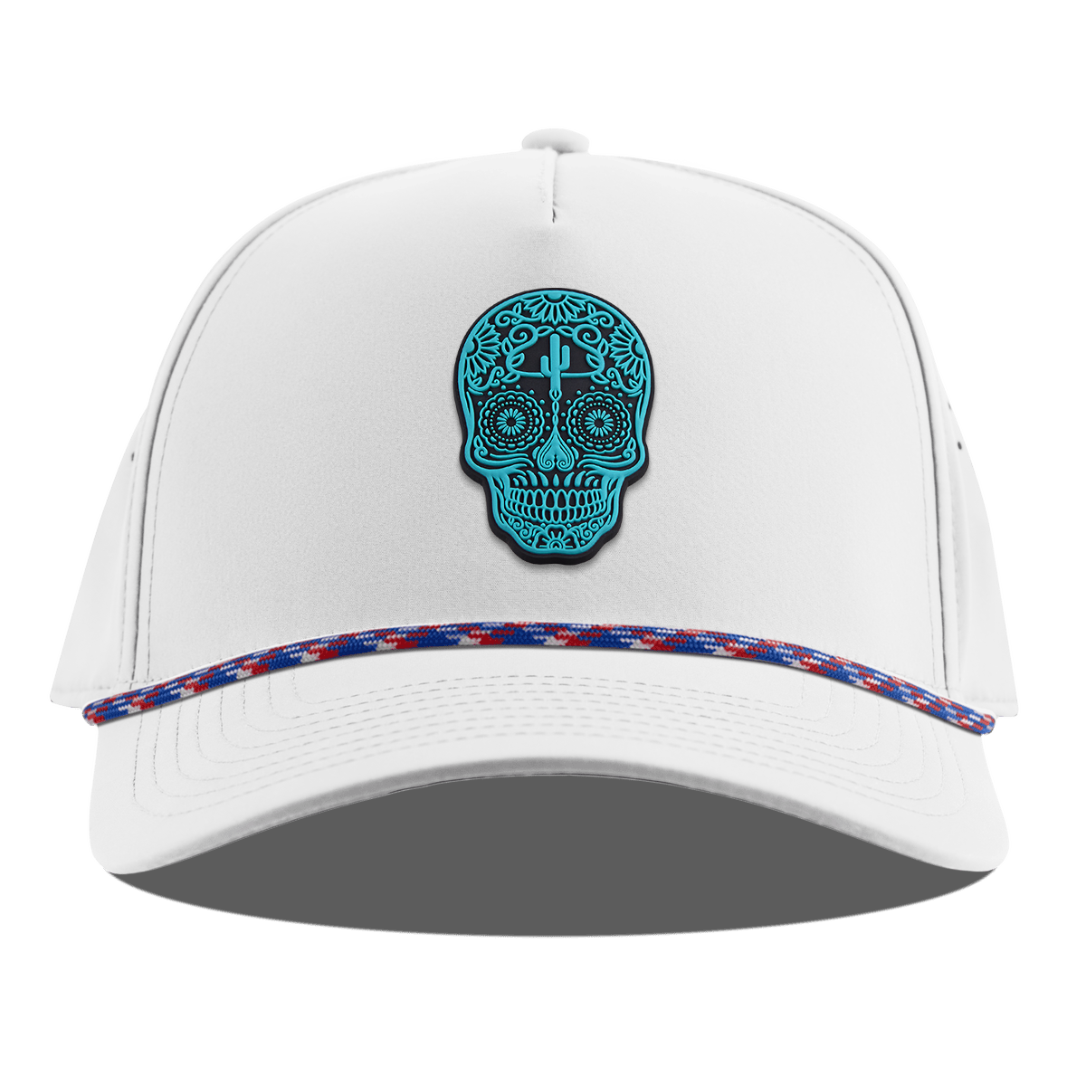 Turquoise Skull PVC Curved 5 Panel Rope White RWB