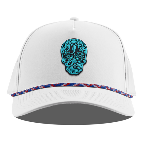 Turquoise Skull PVC Curved 5 Panel Rope White RWB