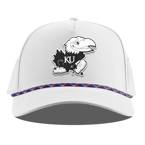 University of Kansas "Vintage Jayhawk" Curved 5 Panel Rope White RWB