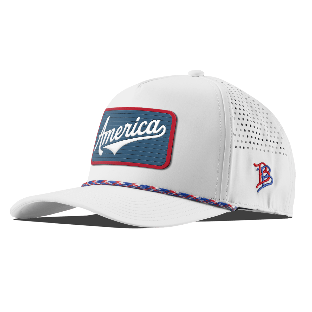 XL USA America Badge Curved 5 Panel Rope White RWB