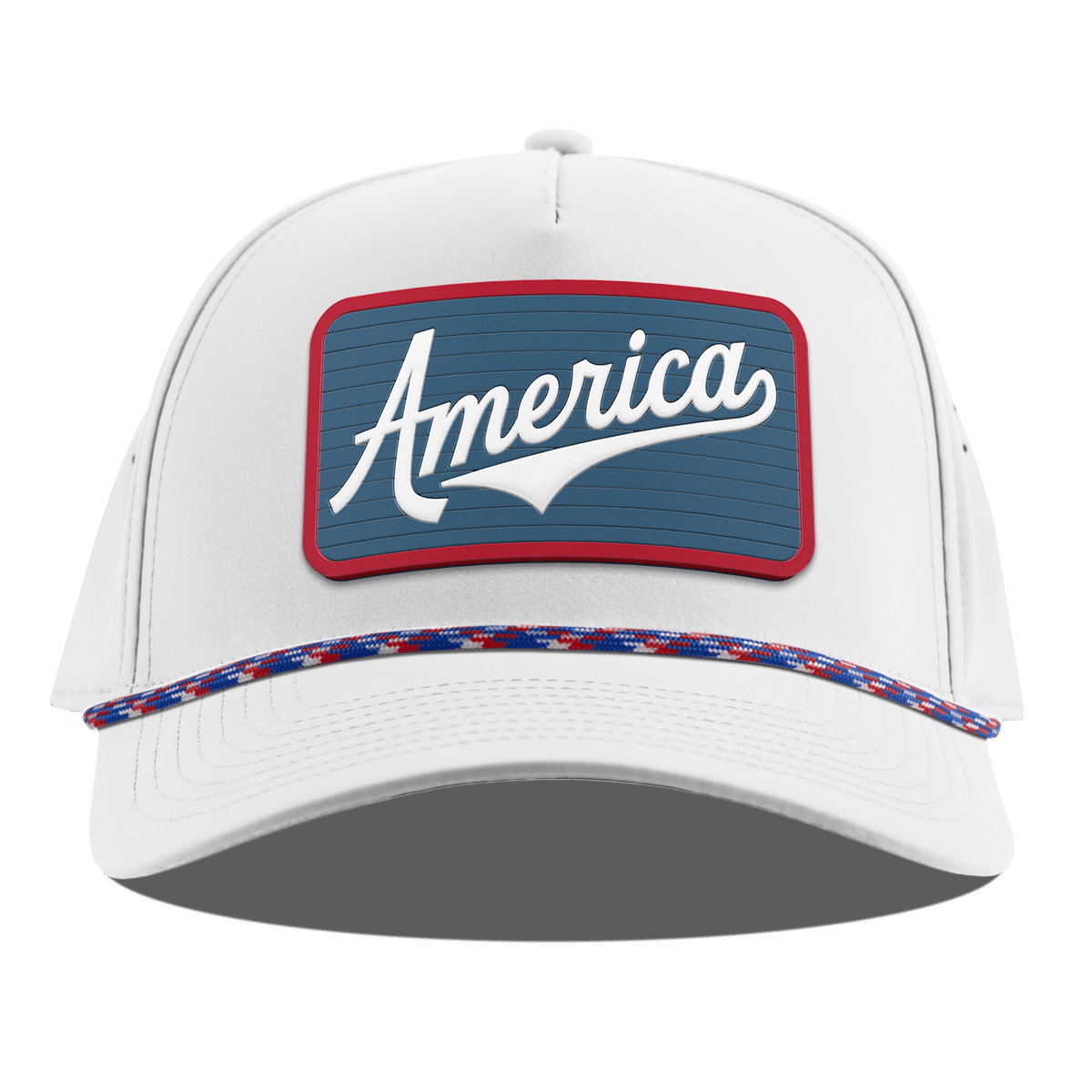 XL USA America Badge Curved 5 Panel Rope White RWB