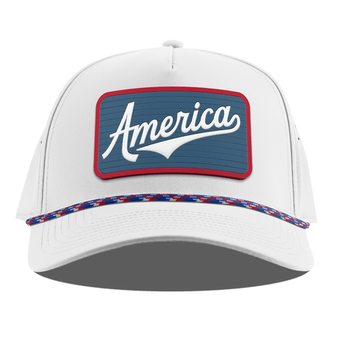 XL USA America Badge Curved 5 Panel Rope White RWB