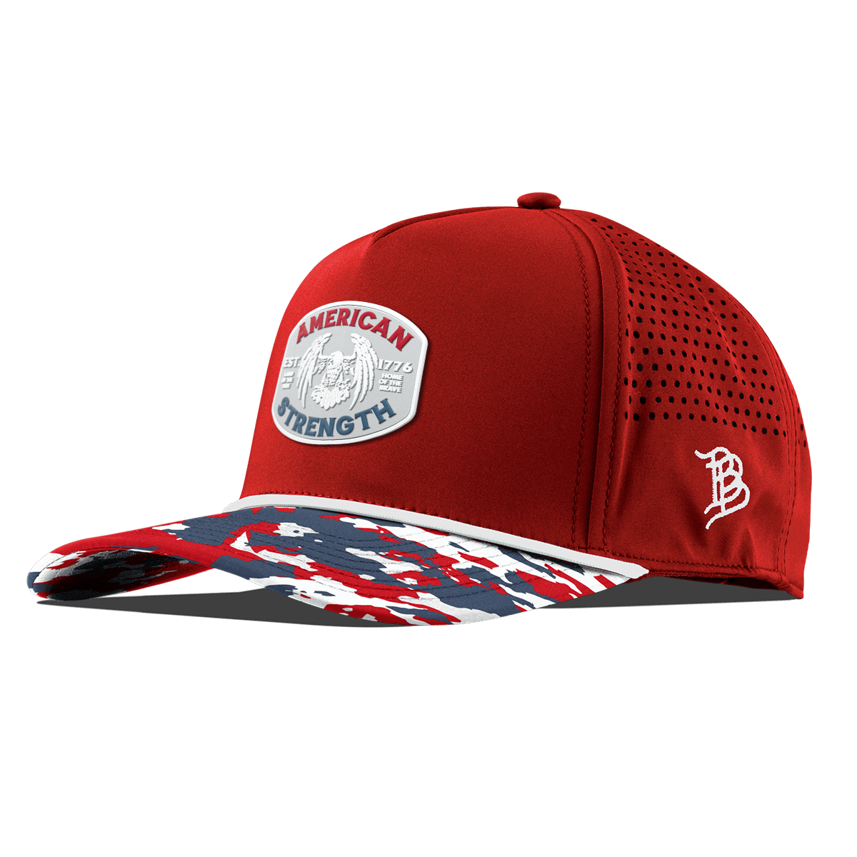 American Strength USA Curved 5 Panel Rope Red/USA Camo + White Rope