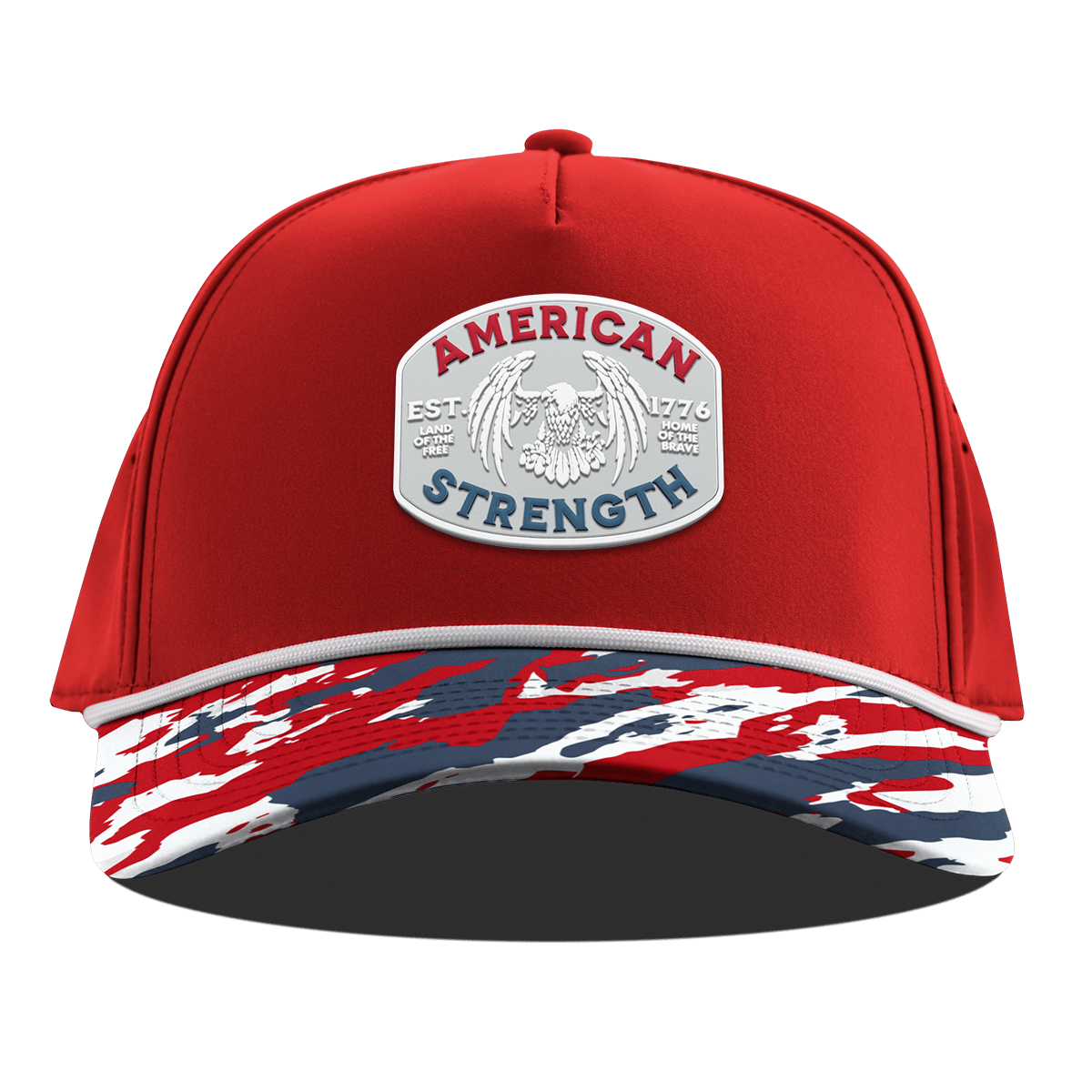 American Strength USA Curved 5 Panel Rope Red/USA Camo + White Rope