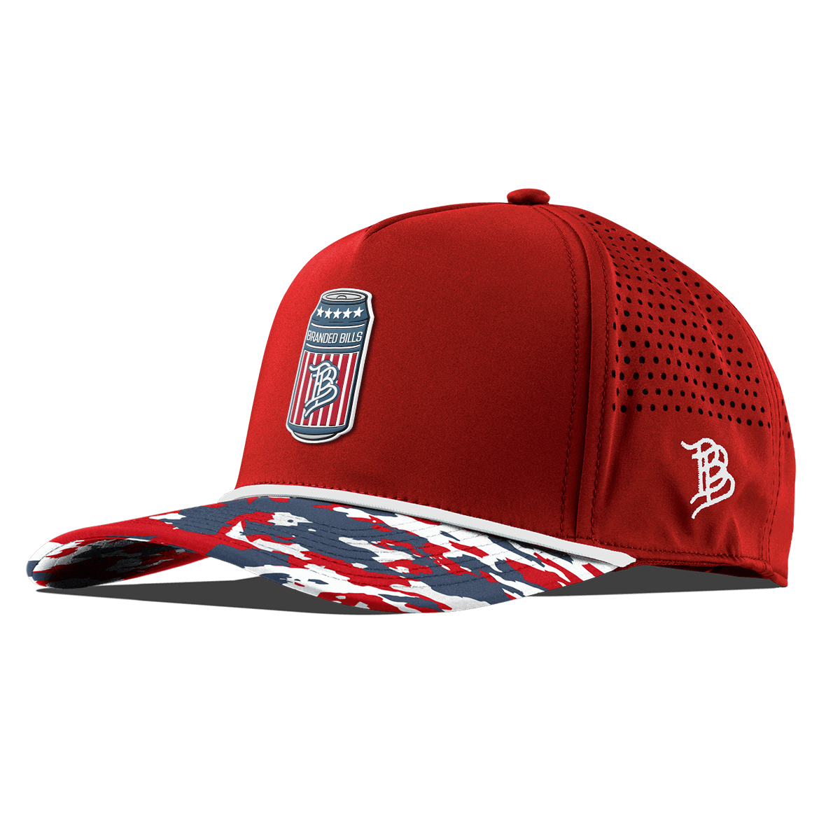 BB Brew Curved 5 Panel Rope Red/USA Camo + White Rope