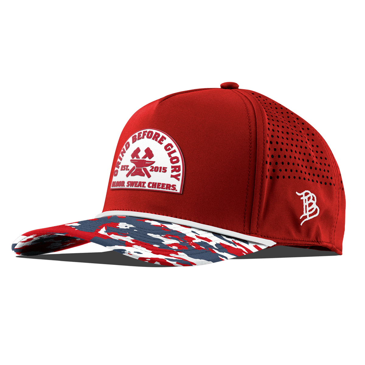 Grind Before Glory Curved 5 Panel Rope Red/USA Camo + White Rope