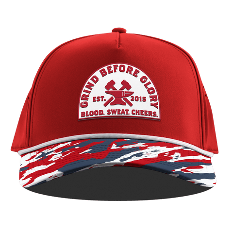 Grind Before Glory Curved 5 Panel Rope Red/USA Camo + White Rope