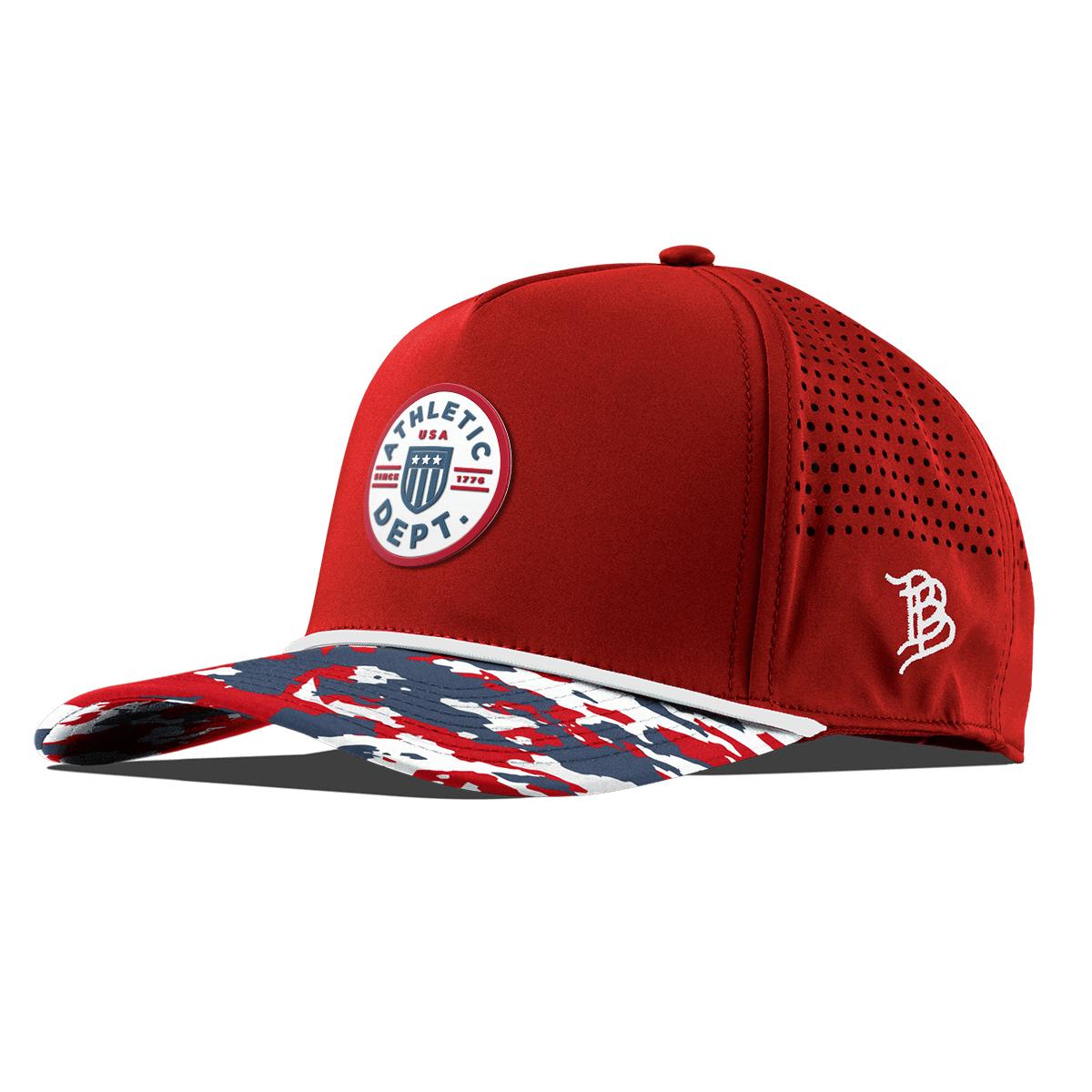 Liberty Letterman Curved 5 Panel Rope Red/USA Camo + White Rope