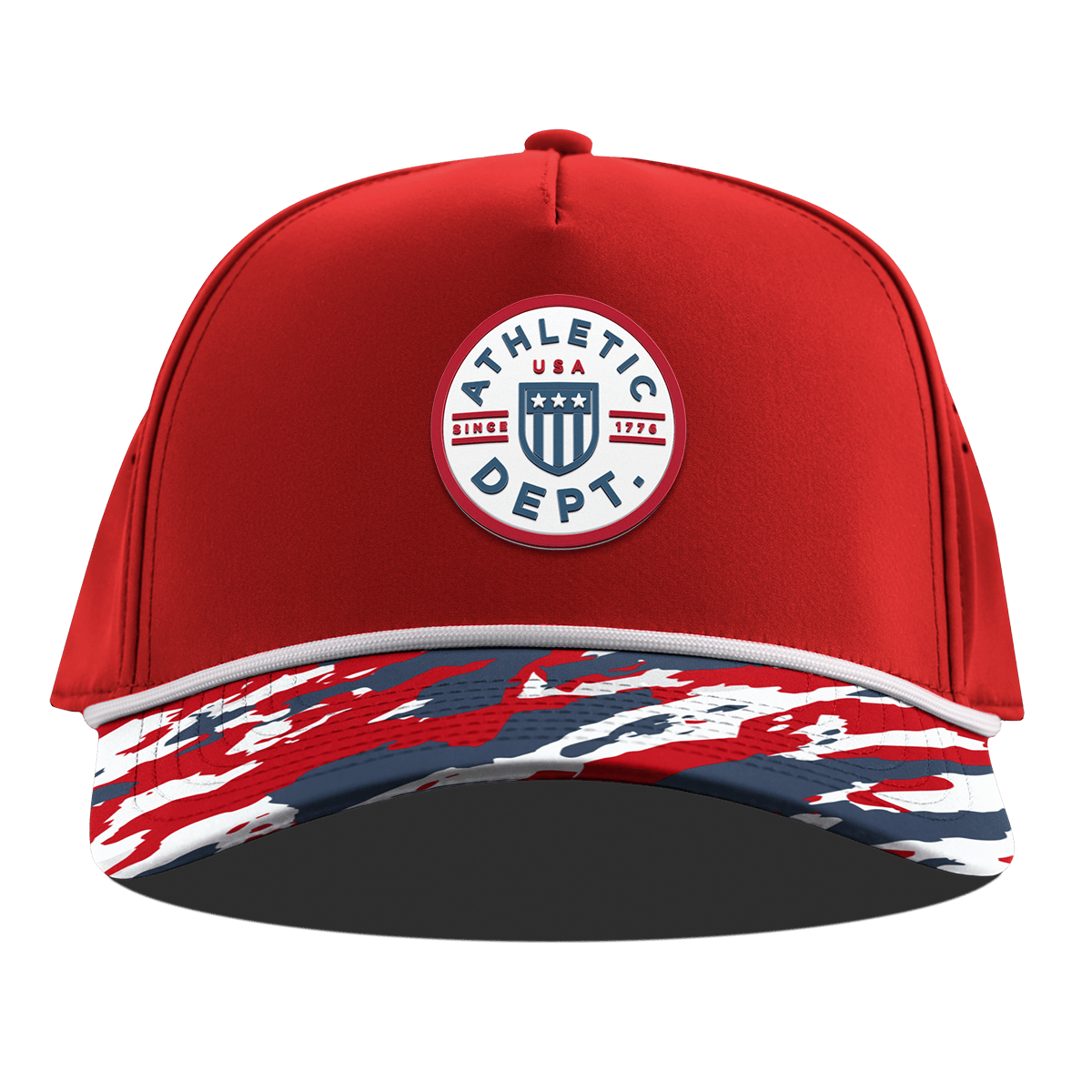 Liberty Letterman Curved 5 Panel Rope Red/USA Camo + White Rope