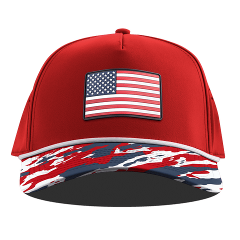 Old Glory Curved 5 Panel Rope Red/USA Camo + White Rope