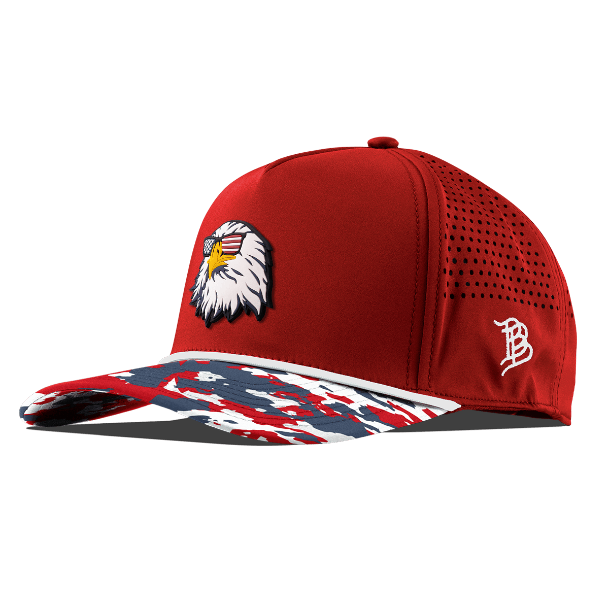 Party Eagle Curved 5 Panel Rope Red/USA Camo + White Rope