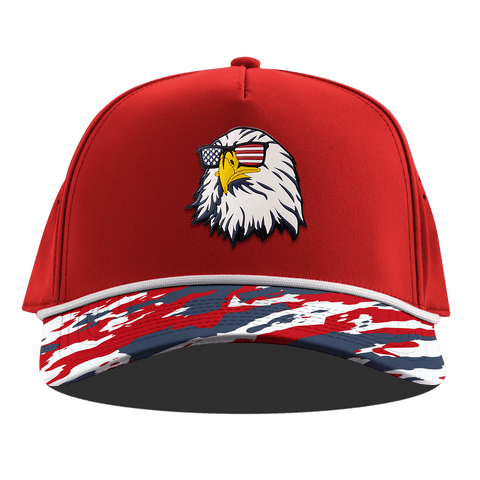 Party Eagle Curved 5 Panel Rope Red/USA Camo + White Rope