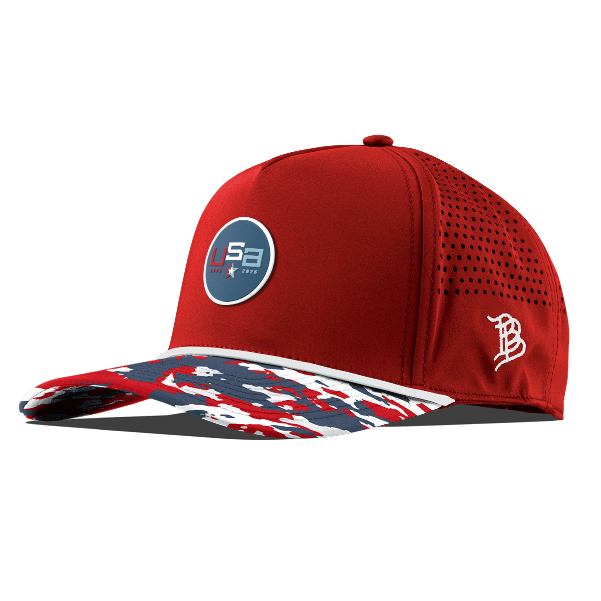 USA 250 Curved 5 Panel Rope Red/USA Camo + White Rope