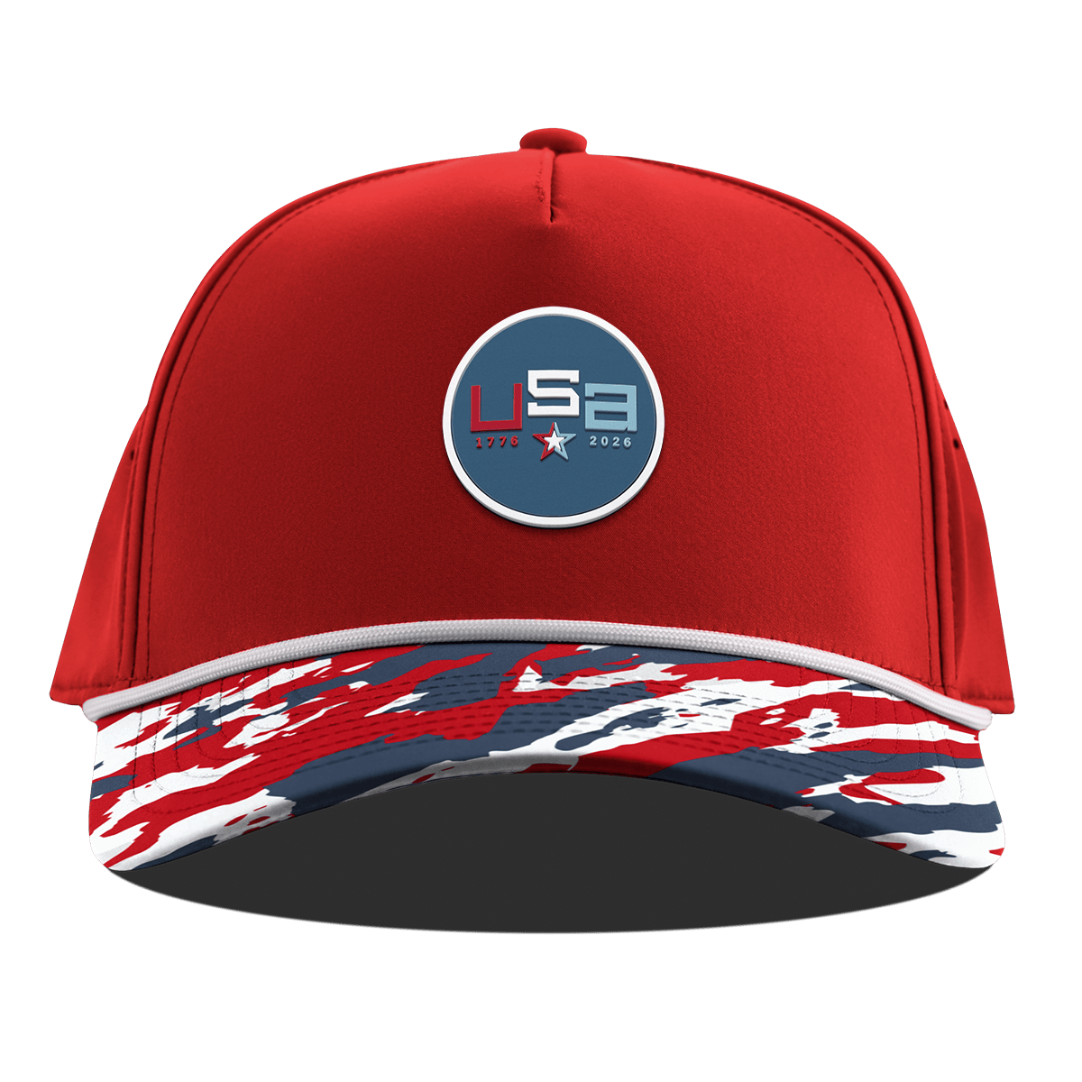 USA 250 Curved 5 Panel Rope Red/USA Camo + White Rope