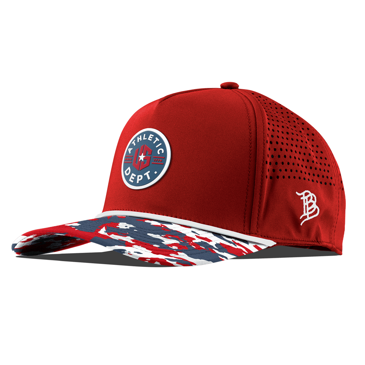 US Athletic Curved 5 Panel Rope Red/USA Camo + White Rope