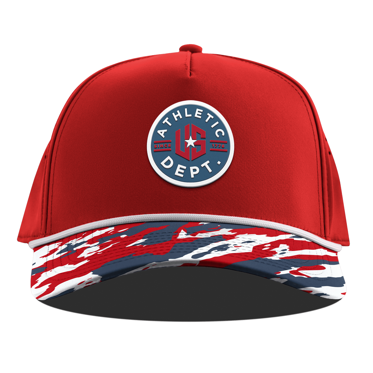 US Athletic Curved 5 Panel Rope Red/USA Camo + White Rope