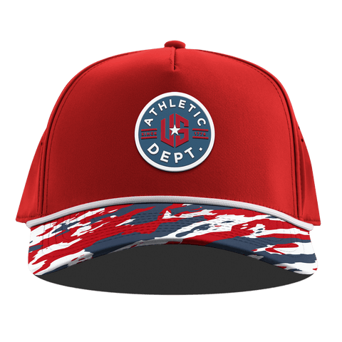 US Athletic Curved 5 Panel Rope Red/USA Camo + White Rope