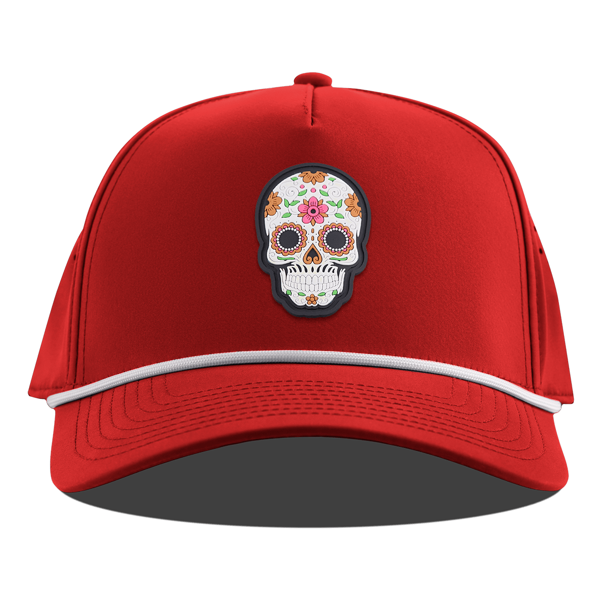 Flower Skull PVC Curved 5 Panel Rope Red