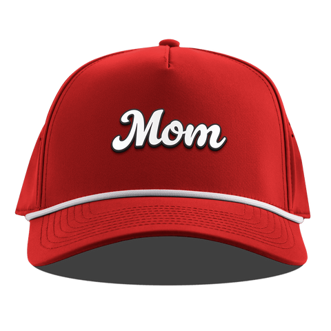 Mom Script Curved 5 Panel Rope Red