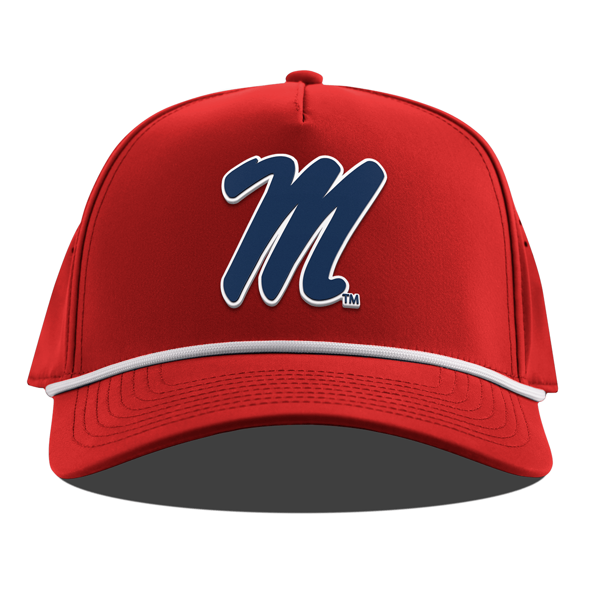University of Mississippi "Ole Miss Block M Navy" Curved 5 Panel Rope Red