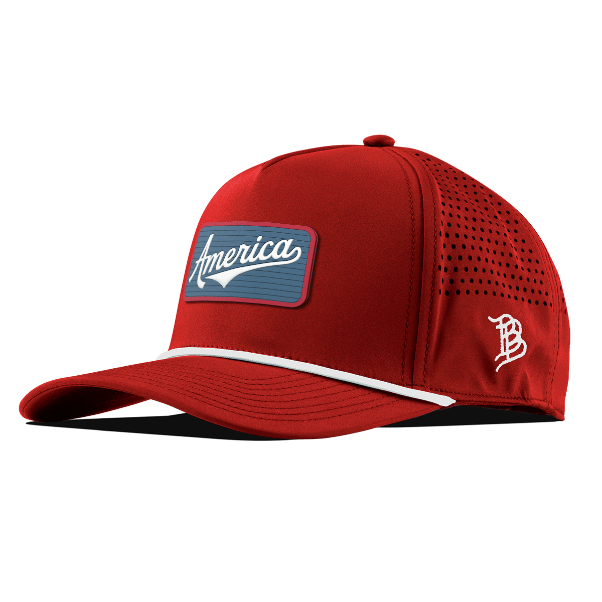 USA America Badge Curved 5 Panel Rope Red